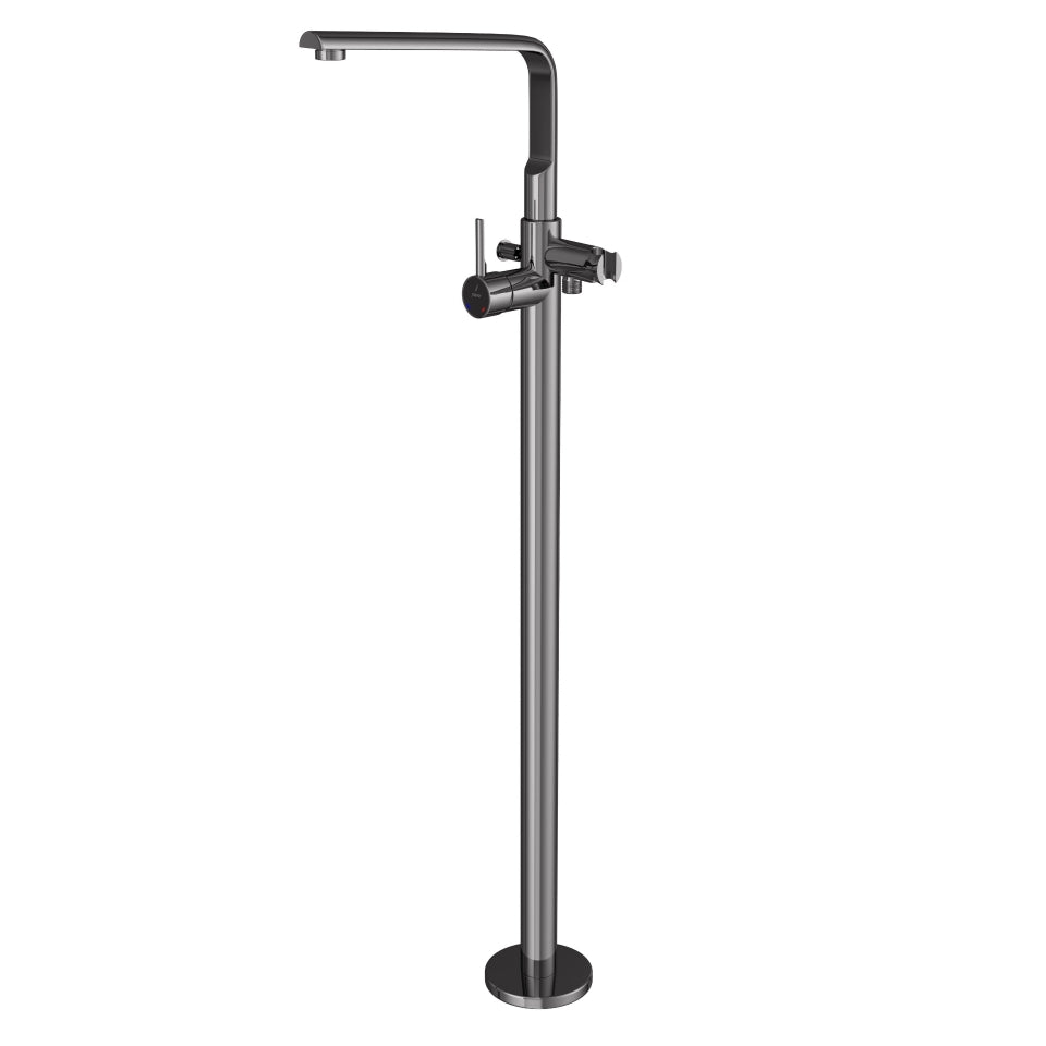 Exposed Parts of Floor Mounted Single Lever Bath Mixer-Black Chrome-Florentine-Prime