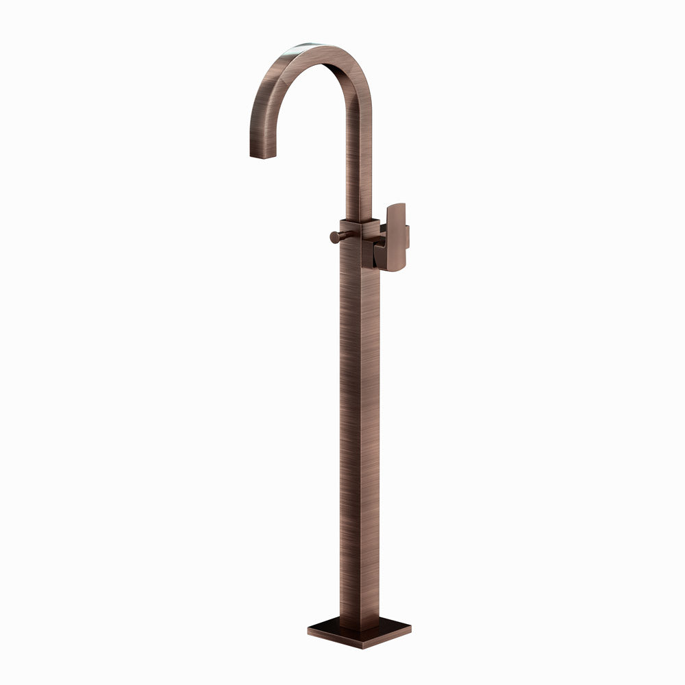 Exposed Parts of Floor Mounted Single Lever Bath Mixer-Antique Copper-Kubix-Prime