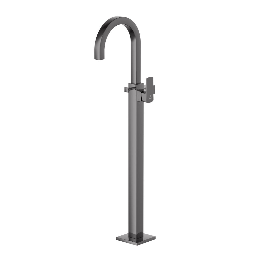 Exposed Parts of Floor Mounted Single Lever Bath Mixer-Black Chrome-Kubix-Prime