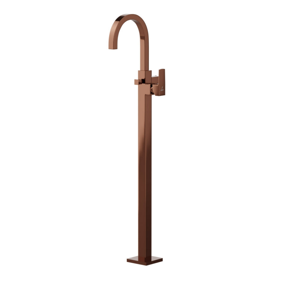 Exposed Parts of Floor Mounted Single Lever Bath Mixer-Blush Gold PVD-Kubix-Prime