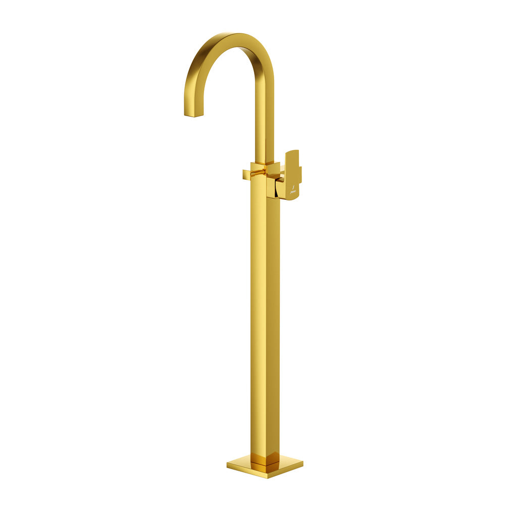 Exposed Parts of Floor Mounted Single Lever Bath Mixer-Gold Bright PVD-Kubix-Prime