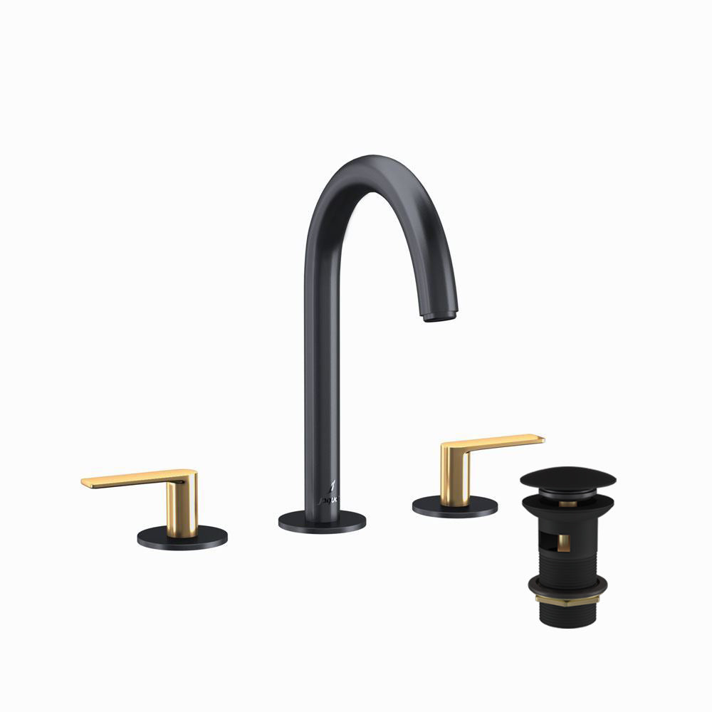 3 Hole Basin Mixer-Gold Matt PVD | Black Matt-Laguna-4