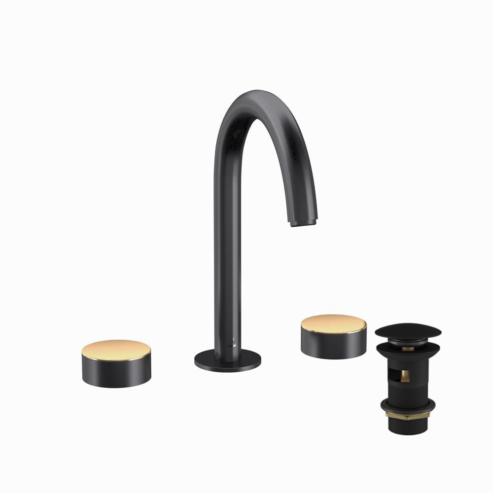 3 Hole Basin Mixer-Gold Matt PVD | Black Matt-Laguna
