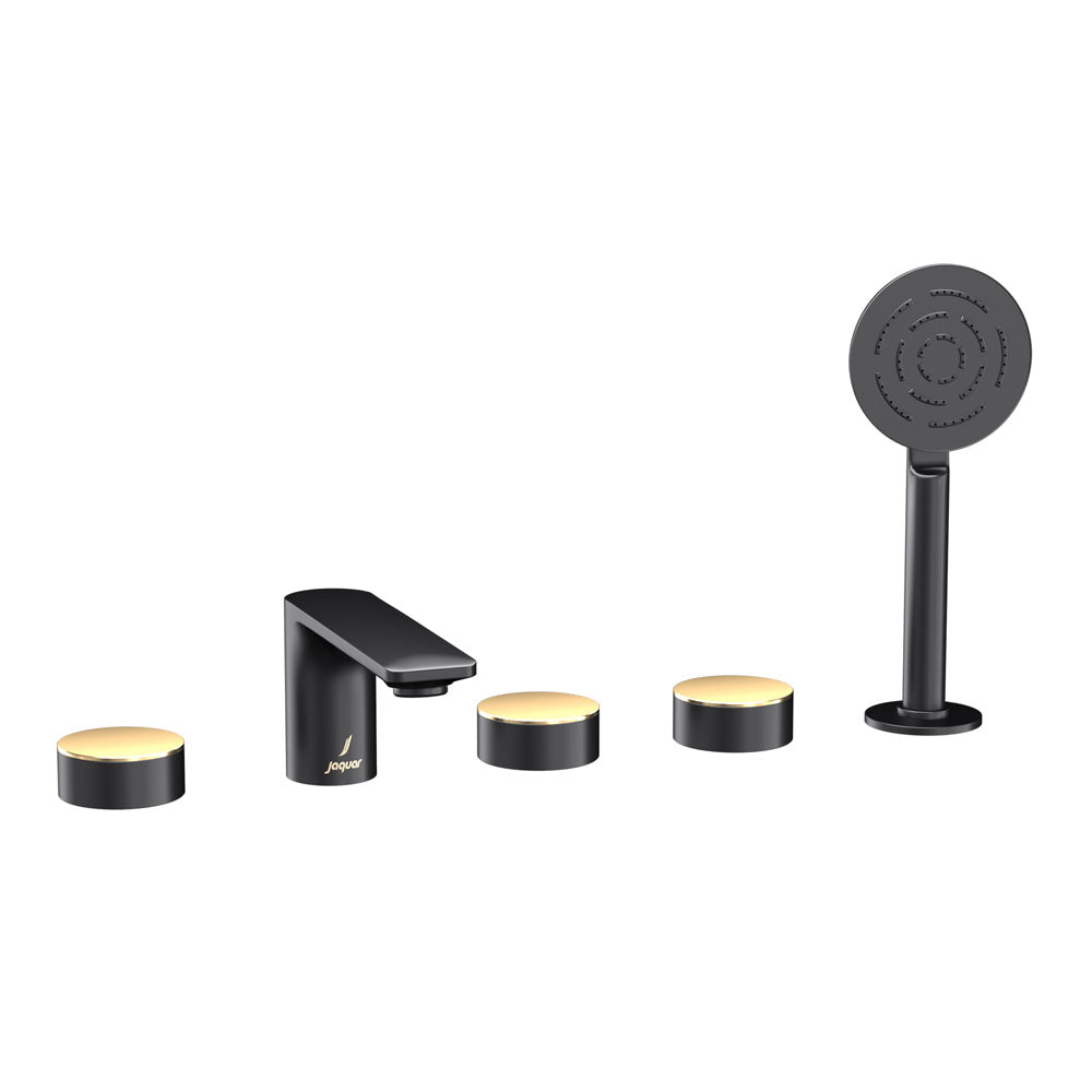 5-Hole Bath & Shower Mixer-Lever: Gold Matt PVD | Body: Black Matt-Laguna