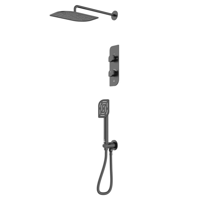 Combo of Aquamax Thermostatic Shower Mixer with 2-way diverter , Shower Arm, Overhead Shower, Hand Shower, Shower Hose & Wall Outlet