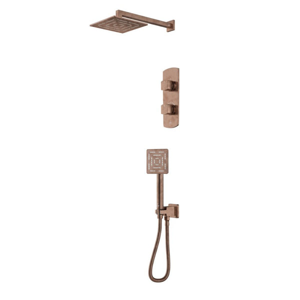 Combo of Aquamax Thermostatic Shower Mixer with 2-way diverter , Shower Arm, Overhead Shower, Hand Shower, Shower Hose & Wall Outlet