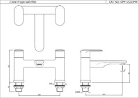 2 Hole H Type Bath Filler - Chrome