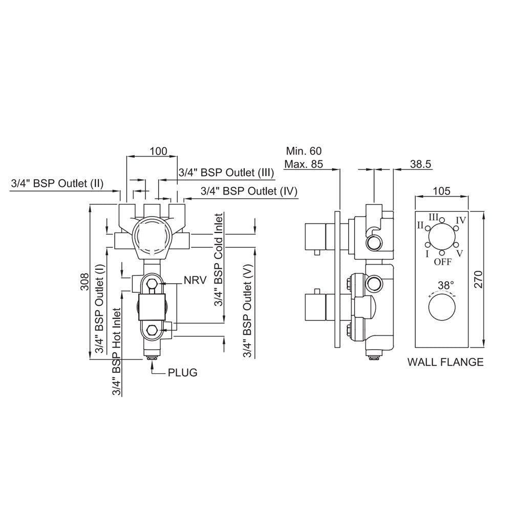 Thermatik-S In-wall Thermostatic Shower Valve with 5-Way Diverter ...