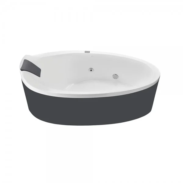 Artize Tiaara Oxypool oval bath with a white interior, dark exterior and headrest