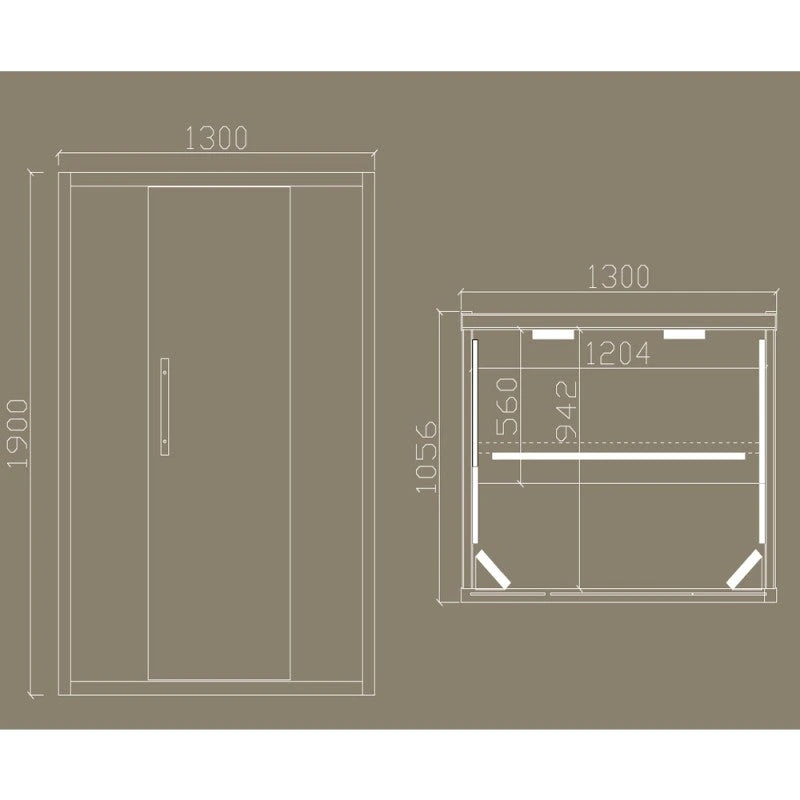 Manufacturer technical illustration of the Paire sauna cabin
