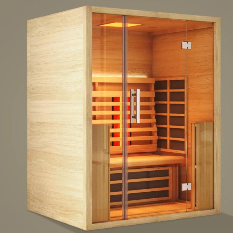Jaquar Paire infrared sauna cabin in natural hemlock with a glazed door